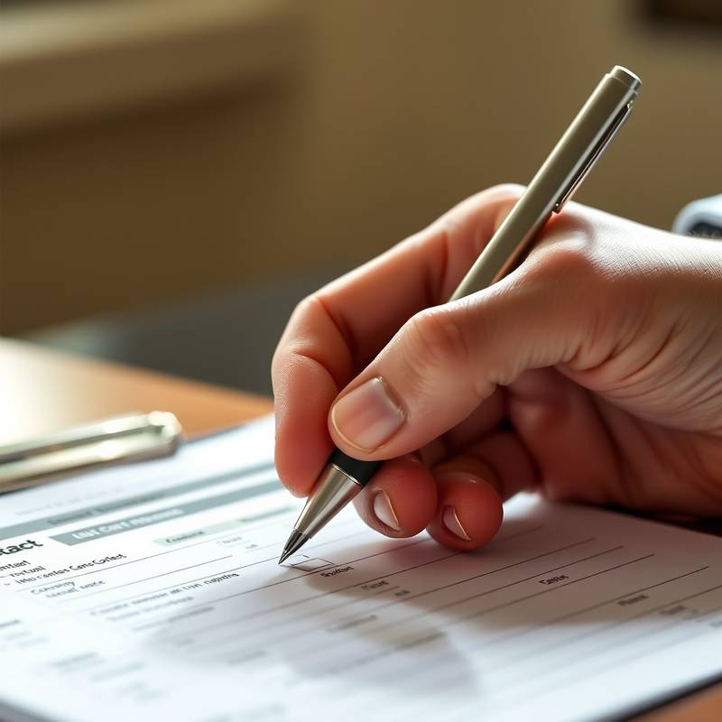 Contact Form Sample: A hand filling out a form with a pen, showcasing the different fields one might encounter on a contact form.